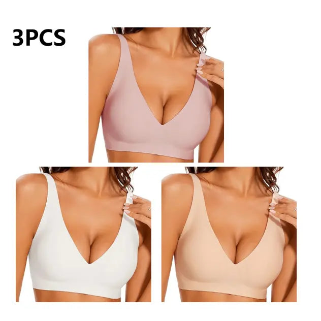 Jelly Wireless Push-Up Bralette – Seamless Deep V Shape Bra(Pack of 3)